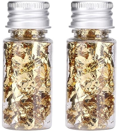 Tiiyee Fiocchi Di Foglie D'Oro, 24K Vero Schegge Foglia D'Oro Multifunzionale Lamina Oro Decorativi Carta Stagnola Fai Da Te Maschere Manicure Decorazione 2 Bottiglie