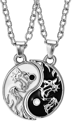 Houhounb 2 Stück Yin Yang Paar Halskette Taichi BFF Kette Freundschaftsketten Ying Yang Anhänger Kette Drachen Schnitzen Schmuck Ketten für beste Freunde,Liebhaber und Couple Geschenke