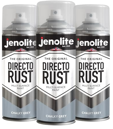 JENOLITE Directorust Chalky Spray Paint | GREY | 3x400ml | Multi-Surface Chalky Finish Spray Paint | Ideal For Furniture, Ornaments, Picture Frames | Interior & Exterior Use | RAL 7494C PANTONE 7544U