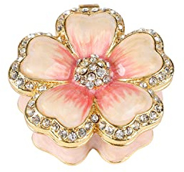 Janshe Cul Pink Sakura Trinket Boxes Hinged Hand-Painted Enamel Flower Figurine Ornaments Craft Gift for Home Decor