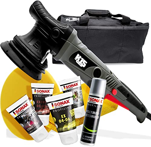 Auto Politur Bundle: PLSH H15 Poliermaschine + SONAX PROFILINE Polituren 50ml + Garage Freaks Polierpad Medium Cut + SONAX Ceramic Quick Detailer 140ml + detailmate Mikrofasertuch 550GSM
