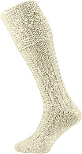 HiFEN® Traditionelle schottische Herren-Socken, Wolle, warm, Kilt, bequem, Freizeit, Hochzeit, Sport, Beinstulpen, Größe 39-45, cremefarben, 6-11