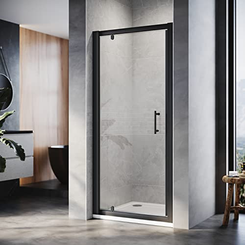 ELEGANT 700mm Black Pivot Hinge Shower Enclosure 6mm Glass Reversible Cubicle Door