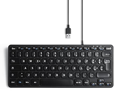 Perixx PERIBOARD-432 Mini tastiera cablata USB - Tasti a forbice tipo X -a stampa grande - Layout Italiano