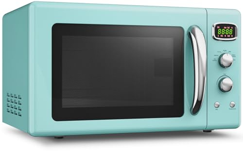 ARLIME Retro Microwave 0.9Cu.Ft, 900W Countertop Microwave Oven w/5 Power Level, Defrost & Auto Cooking, LED Display, Pull Handle, Easy Clean Stainless Steel Interior, Child Lock, ETL Certification