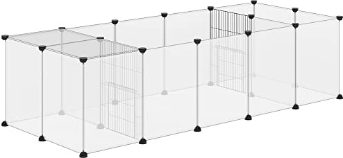 PawHut Enclos Parc modulable pour Petits Animaux 20 Panneaux pour Lapin, Hamster, Chiot, Cochon 175 x 70 x 45 cm Blanc