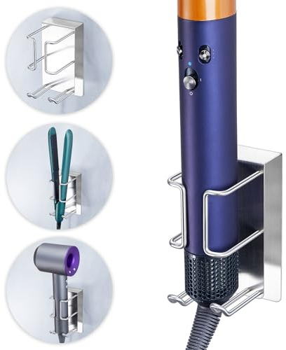 YYBO Wandhalterung Halter Ohne Bohren für Glätteisen, Lockenstab und Styler Zubehör, Glätteisen Halterung, Fönhalter Ohne Bohren Wand, Lockenstab Halterung Föhn Halterung für Bad Barbershop (Silber)