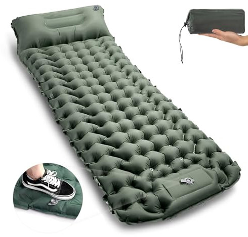 CALIYO Isomatte Selbstaufblasende Camping – Verdickte Luftmatratze mit FußpressPumpe, Ultraleicht & Wasserdicht | Integriertes Kopfkissen, Kleines Packmaß für Outdoor, Wandern, Zelte & Reisen