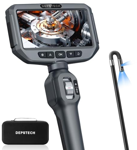 Dual Lens Endoskopkamera mit Licht, DEPSTECH Zwei-Wege 210° Drehbare 5 IPS-LCD Inspektionskamera 8,5mm 2MP Endoskop mit beweglicher Kopf, Kanalkamera Rohrkamera IP67/32G Karte/8 LEDs/Tragetasche/1,5M