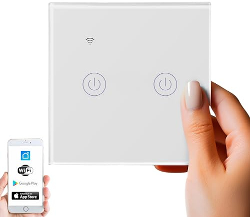 Wlan Smart Touch Lichtschalter Glas 2.4GHz TouchSchalter Smart Life App Alexa und Google Home 2 Schaltausgänge WLAN Lichtschalter Smarter Lichtschalter mit Nullleiter (2 Schaltausgänge)