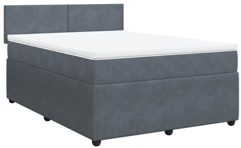 vidaXL Boxspringbett, Doppelbett mit Matratze Matratzenauflage, Bettgestell mit Lattenrost Kopfteil, Polsterbett Bett für Schlafzimmer, Dunkelgrau 140x200cm Samt