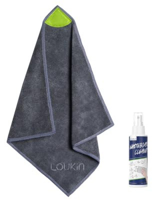 LOUKIN Chiffon Nettoyage Tableau Blanc Magnétique, Avec Nettoyant 100 ml | Réutilisable & Lavable, Microfibre, Sans Rayures, Sans Peluches, Résistant Couleur, Avec Nettoyant Tableau Blanc Certifié AP