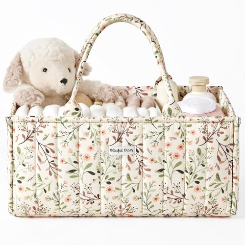 Blissful Diary Floral Diaper Caddy Organizer, Stylish Nursery Storage Basket, Diaper Bag,Gift for Baby Shower, Baby Registry Must Have, Newborn Essentials, Pastoral Daisy
