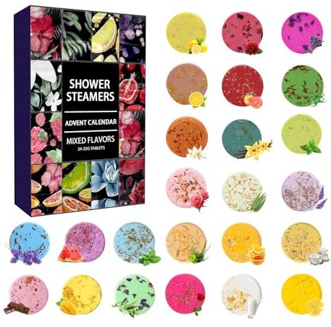 Bath Bombs Advent Calendar 2024, 24 Days Christmas Countdown Calendar for Women, 24Pcs Shower Steamers Bath Bombs, Christmas Aromatherapy Shower Bombs for Men Women Spa Care Relaxation