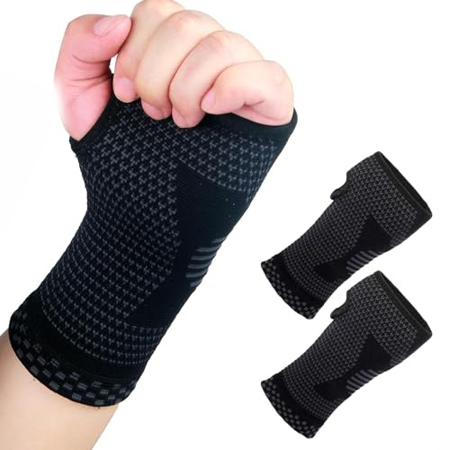 Wrist Support for Left and Right Hand: 2 Pack Compression Wrist Brace for Carpal Tunnel and Wrist Pain Relief - Wrist Brace for Sports and Daily Activities - Wrist Support Sleeve for Men and Women