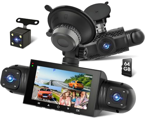 Motorsi 4 Channel 3 Mirror Dash Cam Front and Rear Inside Left Right 1080P Dash Camera with G-Sensor Motion Detection 8 IR Lamps Night Vision Loop Recording Parking Assistance Exposure Compensation