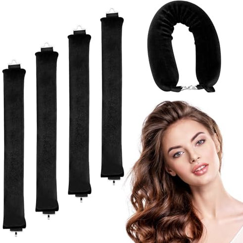 Lixiluxia 4 Stück Hitzefreie Lockenwickler, Heatless Curls Band, Locken Overnight Blowout Ohne Hitze, Hair Curler, Lockenband Über Nacht mit Haken, Hitzefreier Lockenstab für Alle Haartypen (Schwarz)