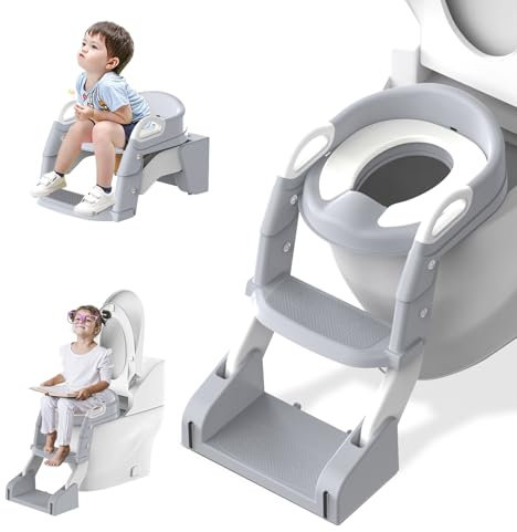 Potty Training Seat, 3 in 1 Toddler Toilet Seats with Steps Kids Seat with Ladder Anti-Slip Pad Potties Toilet Foldable Child Toilet Seat for Boys Girls, Ideal for Potty Training Stages