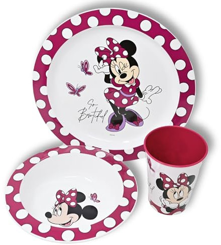 Stor Minnie Mouse Kinder Geschirr Set - Frühstücksgeschirr BPA frei - Mädchen Kindergeschirr Set - Kinder Geschirrset - Camping Geschirr aus Kinderteller, Müslischale & Kinderbecher