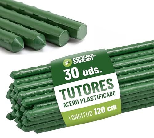CONTROL GARDEN Pack 30 Tutores de Acero Plastificado para Plantas Alto Ø 8-10 mm | Varillas Crecimiento Plantas | Soporte Cultivos Apto Interior y Exterior (120 CM)