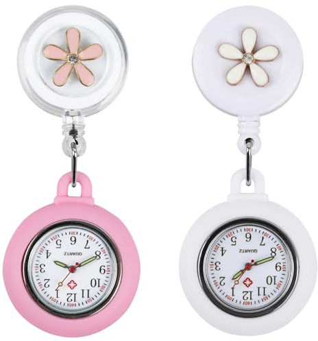 2pcs Montre de Poche Rétractable pour Infirmières, Clip en Silicone pour Femmes & Personnel Médical, Cadran Lumineux dans l'Obscurité, Idéale pour Usage en Hôpital & Clinique