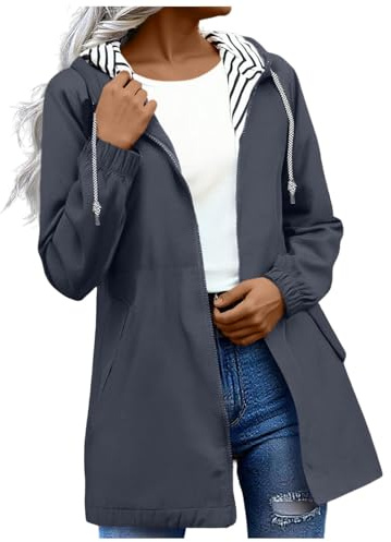 OVARA Hooded Raincoat Ladies Waterproof Jackets Womens Drawstring Zipper Rain Coat Hiking Cycling Lightweight Plus Size Windbreaker Jackets Windproof Trench Coats