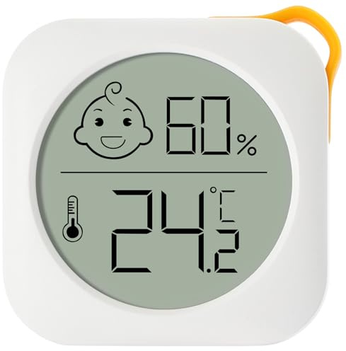 Flintronic 1PC Room Thermometer Hygrometer Indoor, Mini Digital Temperature Humidity Meter Gauge, Accurate Hygrometer with Hanging Hole and Face Icons for Home Baby, Office, Garden (with Battery)