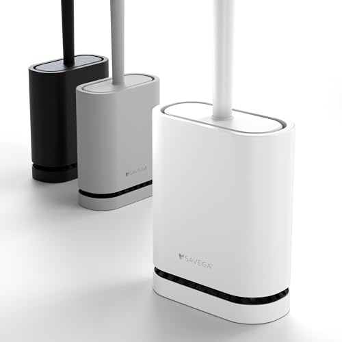 SAVEGA – Escobilla de baño de Silicona Negra con Tapa – Escobilla Plana y Flexible – Escobilla de Inodoro con Soporte para escobilla de Inodoro para Montaje en Pared sin taladrar