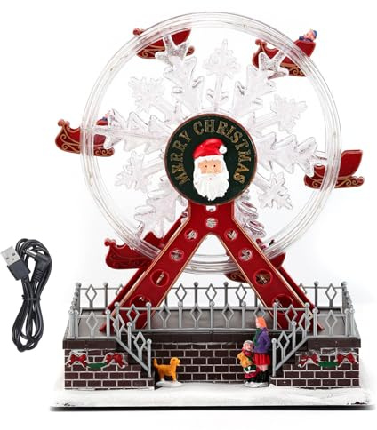 Watreketal Caja de música de Navidad, adorno musical con luz LED, decoración de festivales, giratoria, regalo de cumpleaños, noria musical brillante para decoración del hogar