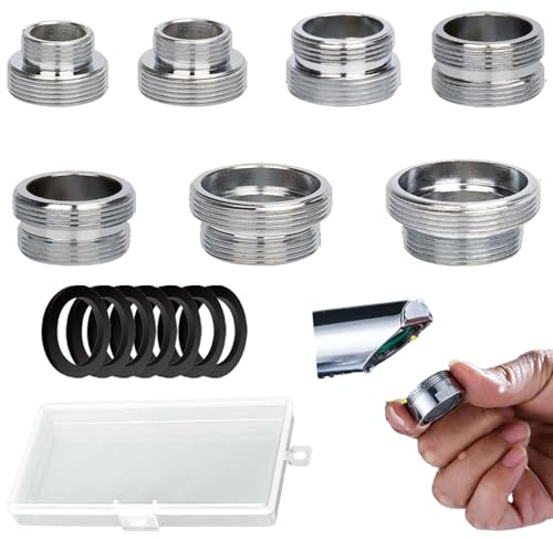 SVOCK 7Pcs Faucet Adapter Kit, M16-22mm Tap Adapter for Kitchen Sink Aerator Set with Box, Hose Adapter for Kitchen Tap Universal Multi-Function Faucet Adapter for Male Female Sink Faucet