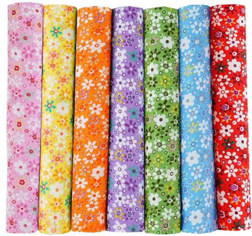 Axvxby Set di 7 tessuti in cotone, 50 x 50 cm, per cucito, al metro, per patchwork, cucito e fai da te, abbigliamento per bambole, decorazioni per la casa, borse e progetti creativi (colorati)