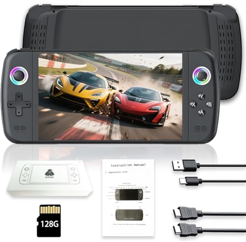 Nueva consola de juegos portátil M27, 128 GB de memoria interna con 30.000 juegos, sistema Linux, pantalla IPS de 7 pulgadas, mini consola portátil de bolsillo, salida HD (negro, 128 g)