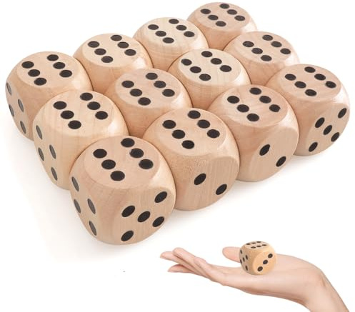 Cheynn 12 dadi grandi, 30 mm, cubi in legno naturale, cubi da gioco, grandi dadi, per matematica, giochi da tavolo, giochi di carte, giochi per feste, giochi di giochi di carte