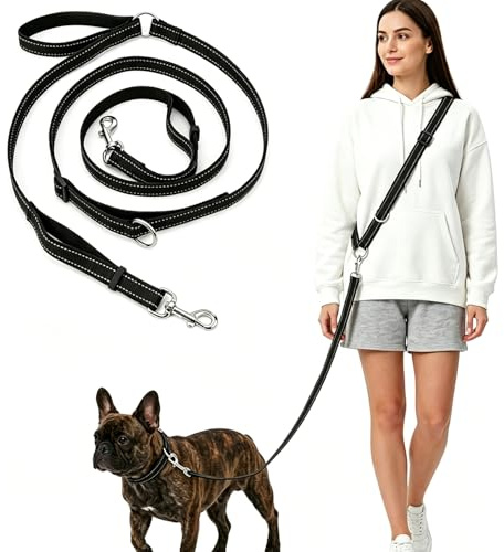 Laisse Main Libre Chien Noir 3m - Longe Réfléchissante, Anti Traction et Multiposition 3 Points - Accessoire pour Courir, Marche, Idéal pour 2 Chiens