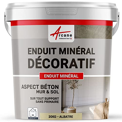Enduit minréral decoratif interieur | Aspect/Effet beton pour sol et mur toute pièce intérieure - 20 kg Albatre - ARCANE INDUSTRIES