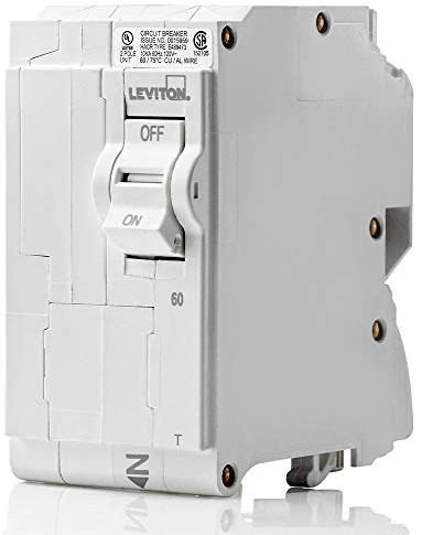 Leviton 60A 2-Pole Plug-On Standard Branch Circuit Breaker, Thermal Magnetic, 120/240 VAC, LB260-T, White