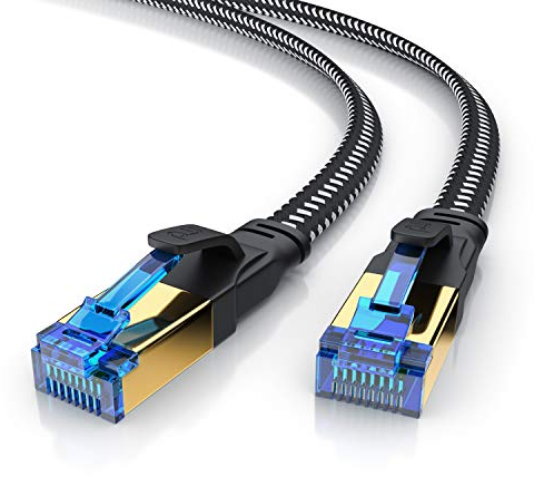 CSL - 2m CAT 8 Netzwerkkabel Flach und Dünn - LAN Kabel für 40 Gigabit High Speed, Internetkabel, Flachbandkabel, Verlegekabel - 40 Gbps Cat.8 RJ45 Kabel für Switch Router Modem PC, 2 Meter Schwarz