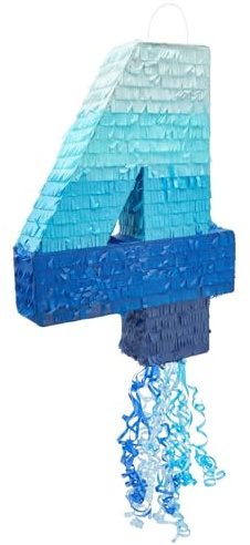 Blue Panda Piñata mit Zugschnur für Jungen, Party-Dekoration zum 4. Geburtstag, Ombré-Stil, 41,5 x 30,5 x 7,6 cm