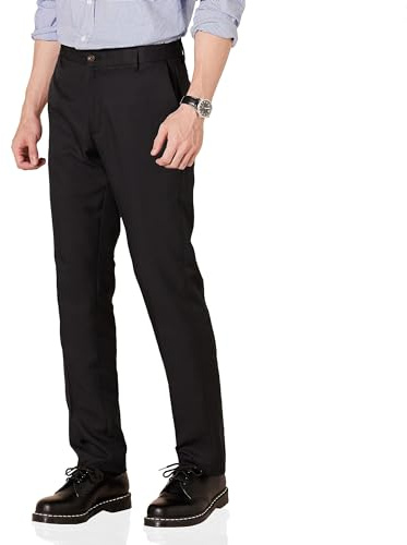 Amazon Essentials Pantalón de Vestir Ajustado con Frente Plano para Hombre, Negro, 34 de Ancho x 32 de Largo