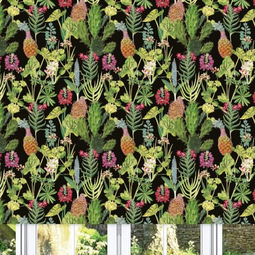 Lister Cartwright Tropical Plants Design Blackout Roller Blinds Windows Blind Easy Fit Child Safety Included (Black, 60 cm Width x 140 cm Drop)