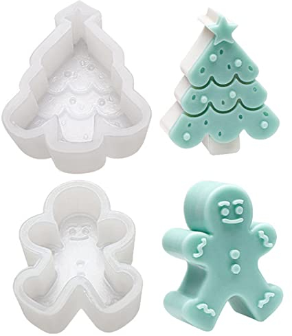 2 Pcs Christmas Candle Moulds,WideSmart Gingerbread Man Silicone Mould Christmas Tree Silicone Candle Molds Silicone Soap Mold Aromatherapy Candle Decoration Mold for Making Candles Aroma Stones Soap