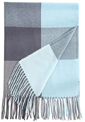 Bakicey Sciarpa da Donna XXL Calda Morbida Scialle a Maglia a Quadri Scialle Invernali Scialle Autunnali Scialle di Lana Scialle da Donna Scialle Copridivano Scialle Poncho, azzurro