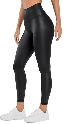 CRZ YOGA Women's Butterluxe Yoga Leggings 25'' - High Waisted Workout Gym Leggings Buttery Soft Yoga Pants Faux Leather Black 12