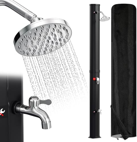 Herrselsam Douche Solaire 35 l avec Capot de Protection, Douche Solaire de Jardin, Douche de Piscine, Douche à Effet Pluie, Douche extérieure, Douche de Piscine, Douche de Jardin, Eau Chaude