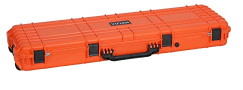 MEIJIA Portable Rolling All Weathe Waterproof Hard Rifle Case with Wheels,Customizable Fit Foam Insert,48.42x16.14x6.29inches (Orange)