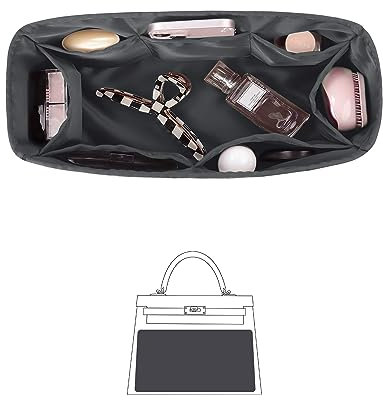 KINGS IN BAG Organizer-Einsatz für Kelly-Taschen, seidiger Geldbörsen-Organizer für Geldbörse, leichter Shaper mit Satin für Hermes Kelly 28 Taschen, mehrere Farboptionen (Grismeyer, Kelly28)