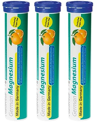 German Magnesium Brausetabletten 60 Stk. Orangengeschmack – 200 mg Magnesium Zuckerfrei, Vegan – T&D Pharma – Made in Germany