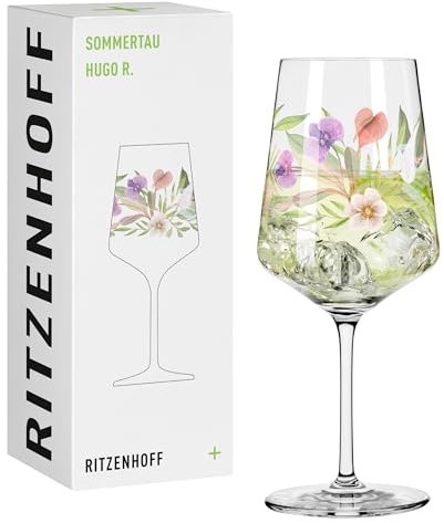 RITZENHOFF 2931018 Aperitifglas 500 ml - Serie Sommertau - für Spritz oder Schorle - Motiv Blütenblätter - Made in Germany, Grün, Lila, Rot