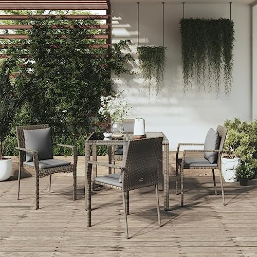 QZZCED Terrassengarnitur Balkonmöbel-Set Garten-Loungemöbel Gartenmöbel-Sets 5-TLG. Garten-Essgruppe mit Kissen Grau Poly Rattan für Garten, Terrasse und Balkon