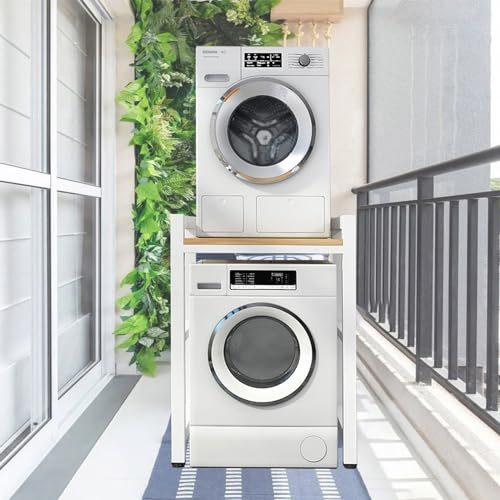 Kit de apilamiento para lavadora y secadora Portátil Estante para lavadora y secadora, Ahorro de espacio Kit Apilable Soporte Ajustable Cuarto de baño Lavadora Secadora Estante Apilador, Estante para